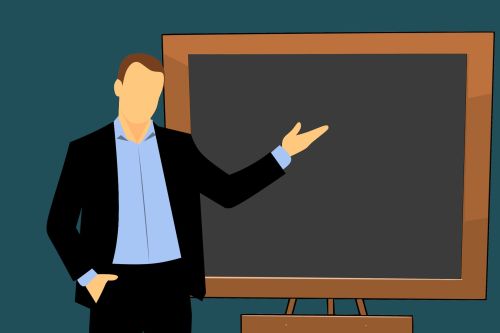 clip art of a man in front of a chalkboard