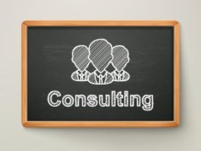 Blackboard drawing of a consulting group.
