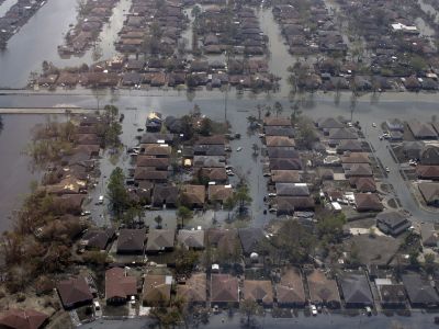 Photo of homes flooded by Hurricane Katrina.