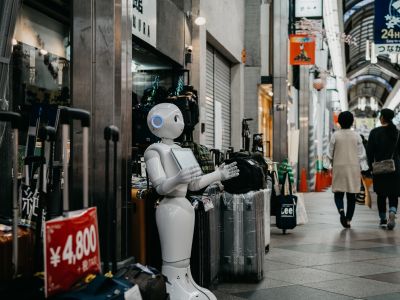 robot in a shopping mall